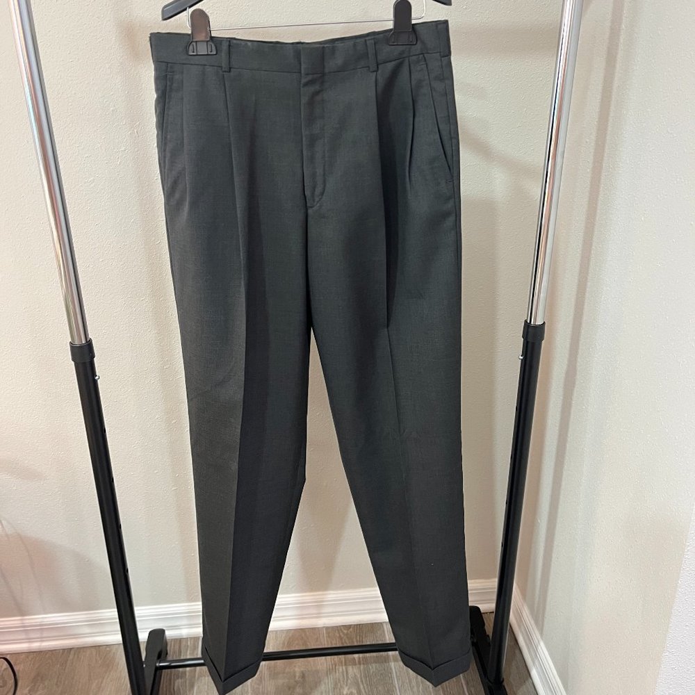 Lands' End Gray Wool Men's Pleated & Cuffed Dress Pants 34x34-Preowned
